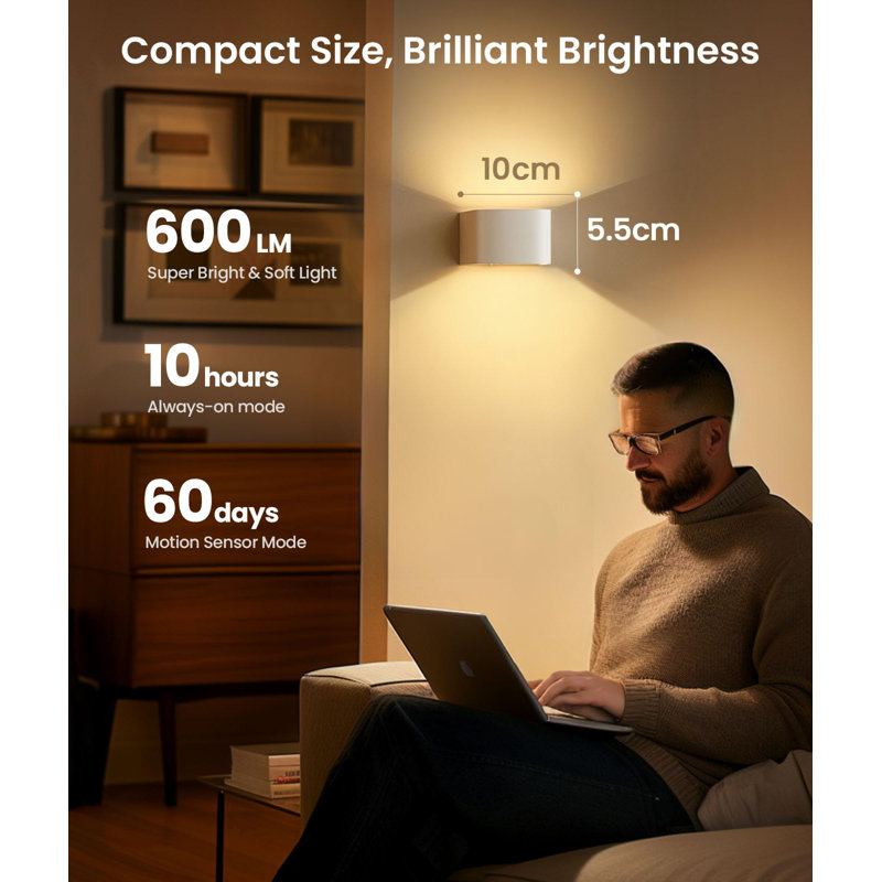 White Battery-Powered Motion Sensor LED Wall Sconce Set with Remote Control