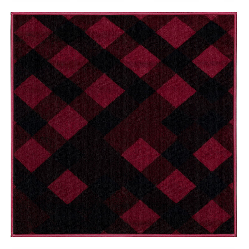 Tapis rouge à carreaux lavable à la machine, Carré 4 pi