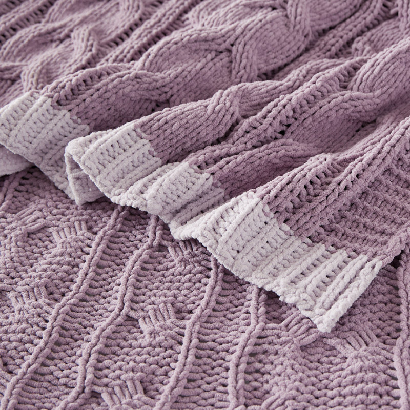 Bedsure Chenille Cable Knitted Throw Blanket For Couch GentleSoft™️, 60" W x 80" L, Beige