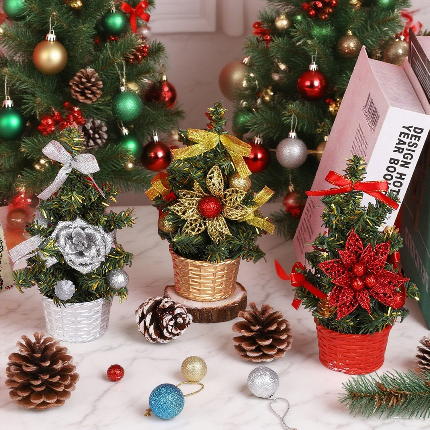 The Holiday Aisle® 20Cm Mini Desktop Christmas Tree Set Of 3 - Red ...