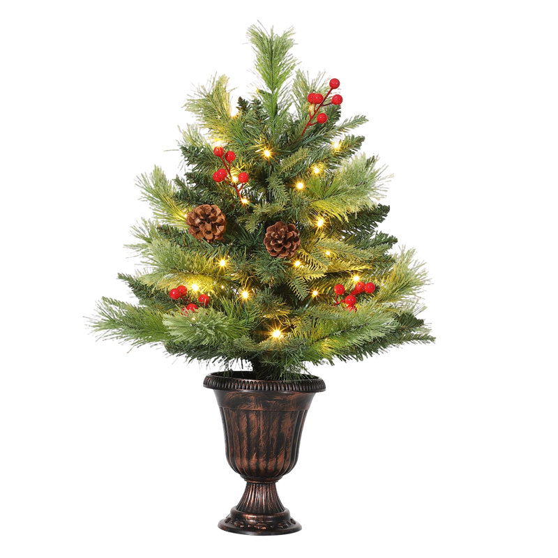 Mini arbre de Noël artificiel, arbre de Noël de table avec lumières chaudes DEL, mini arbre de Noël avec pomme de pin