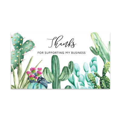 «Thank You For Supporting My Small Business», cactus aquarelle, paquet de 100, 2 x 3,5 po