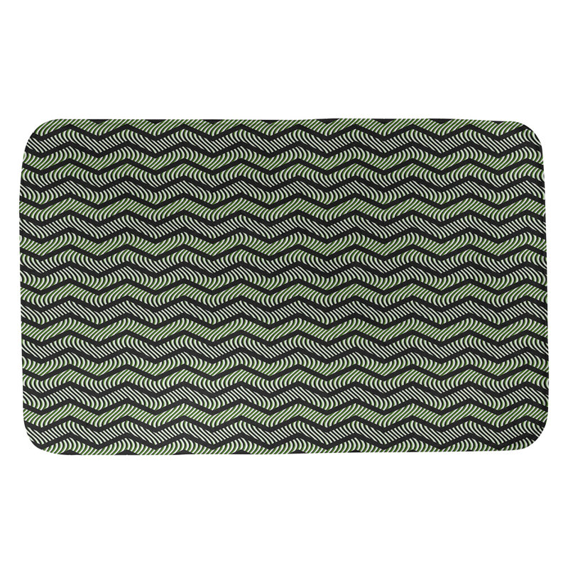 Tapis pour salle de bain à chevrons ondulés Stephenie, l 21 po x L 34 po, Noir / Vert