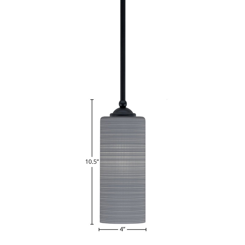 Mini-luminaire suspendu suspendu Zilo, fini noir mat avec verre matriciel gris de 4 po