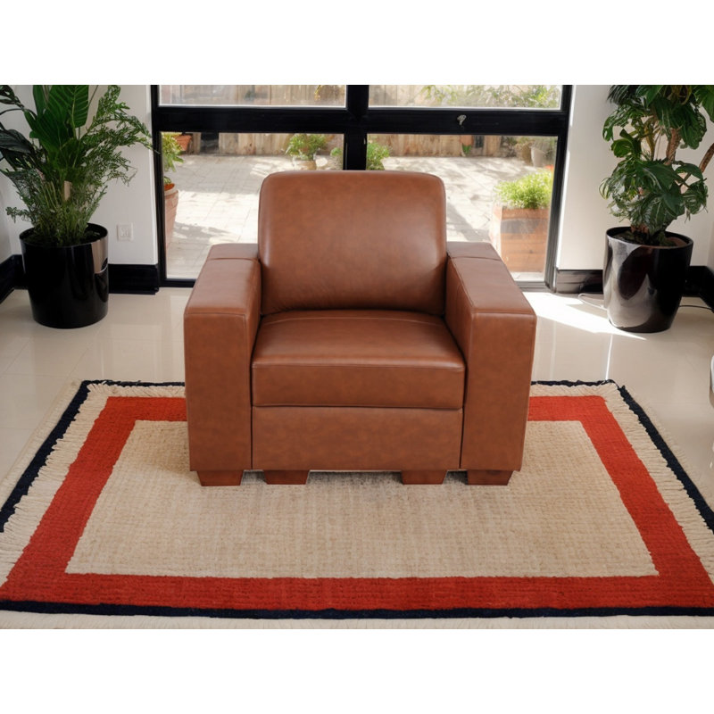 Chaise simple en cuir véritable 44 po Grano, Brown Genuine Leather