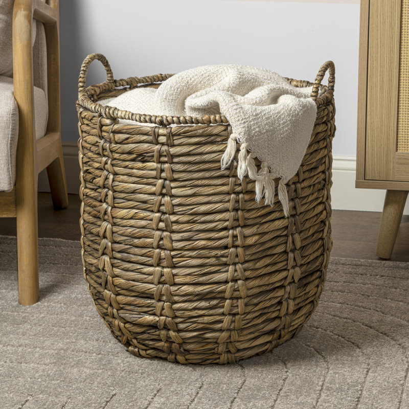 Handwoven Brown Wicker Basket with Handles for Storage