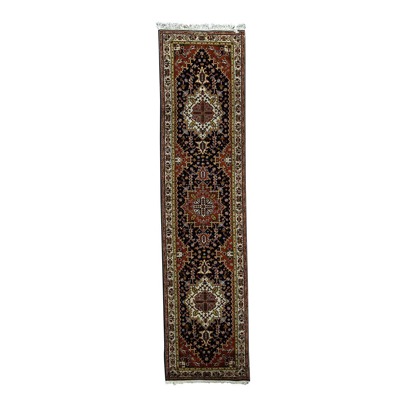 Tapis de couloir oriental rouge / noir en laine noué à la main