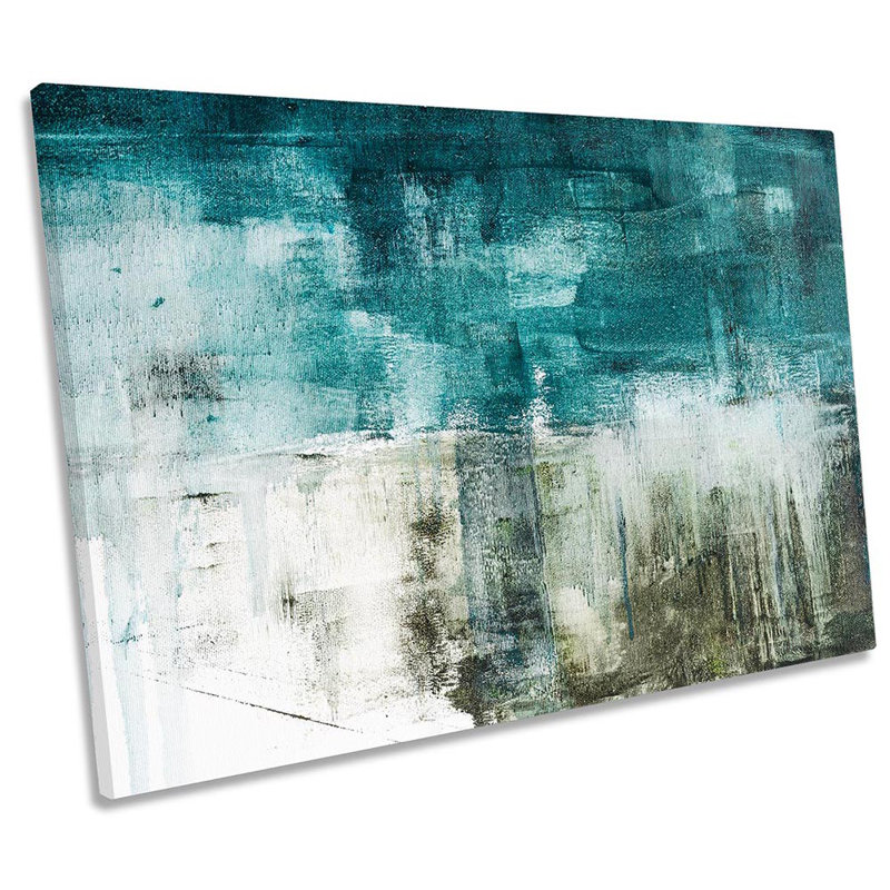 Grunge Teal Grey Abstract - Wrapped Canvas Print, 91.4cm H x 137.2cm W x 4cm D