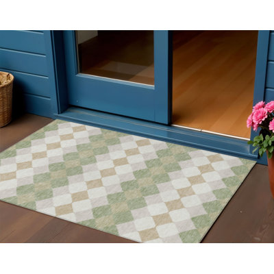 Tapis intérieur / extérieur vert géométrique lavable 3 'x 5' Artichaut