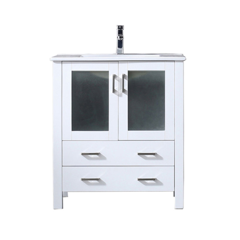 Meuble-lavabo blanc 30 po X P 18,25 po D, dessus en céramique blanche et ensemble de robinet, Blanc, 30"
