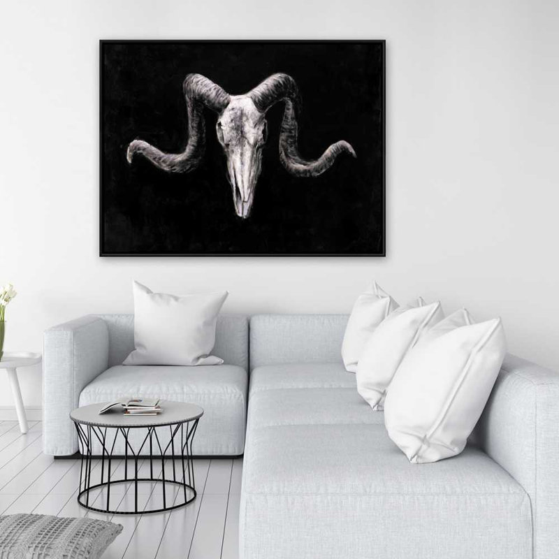 Toile de style grunge Skulls Skeleton | Décor de salon gris encadré