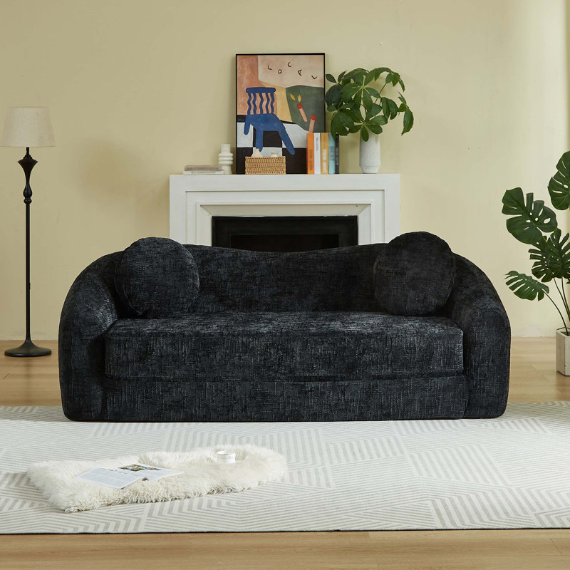 Canapé inclinable incurvé convertible avec confort d'assise profond, Chenille noir, L 86 po