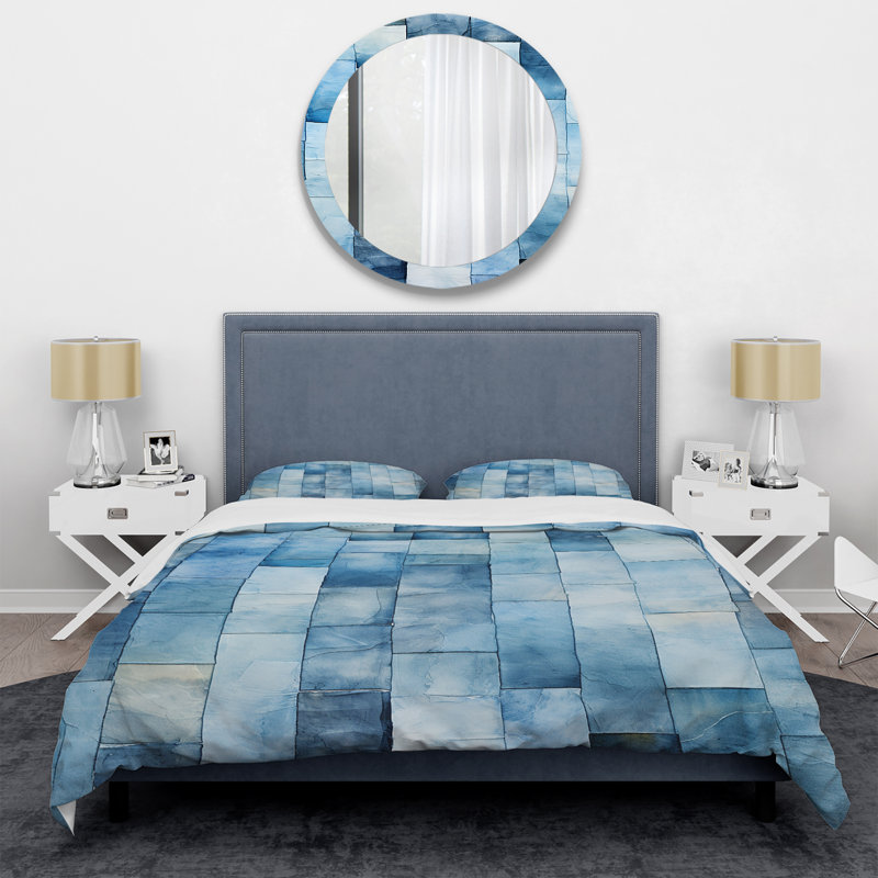 Ensemble de housse de couette blanc et bleu Scandinavian Tiles VII - Abstract Tile, Housse de couette pour très grand lit