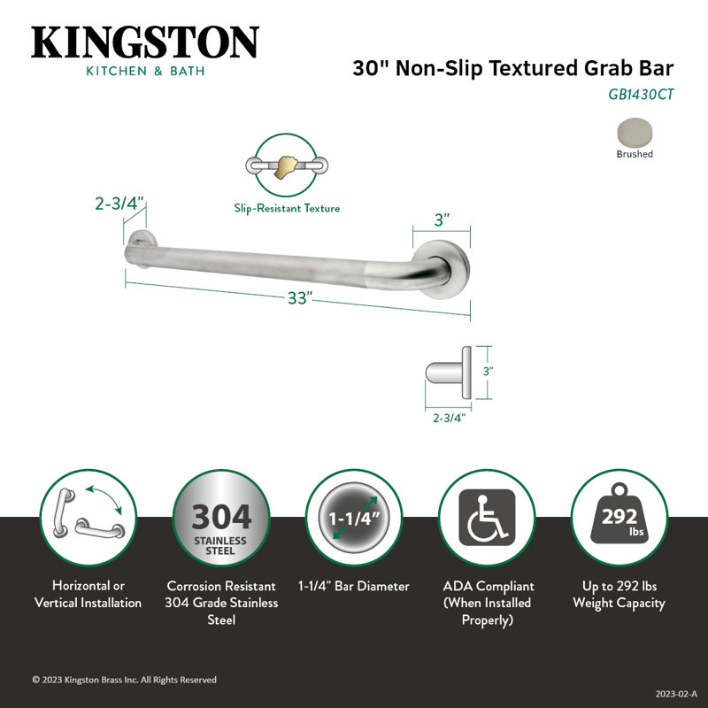 Kingston Brass Made To Match 1-1/4 Inch O.D Grab Bar, 30" W