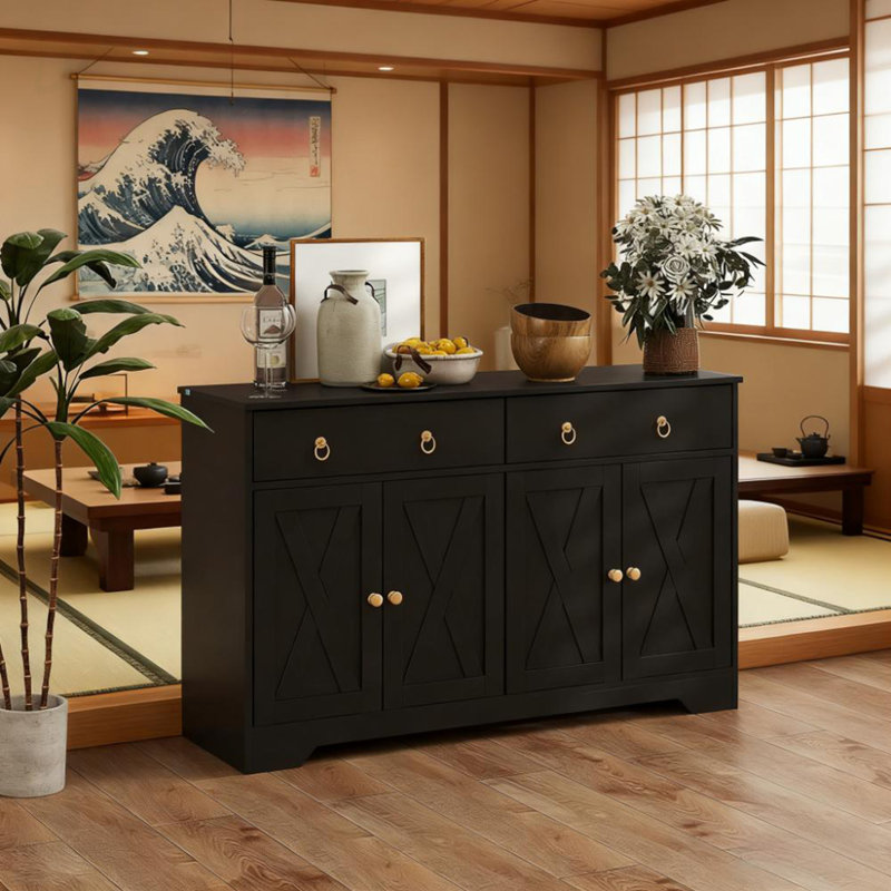 Buffet de cuisine avec portes de style grange, armoire à tiroirs, buffet