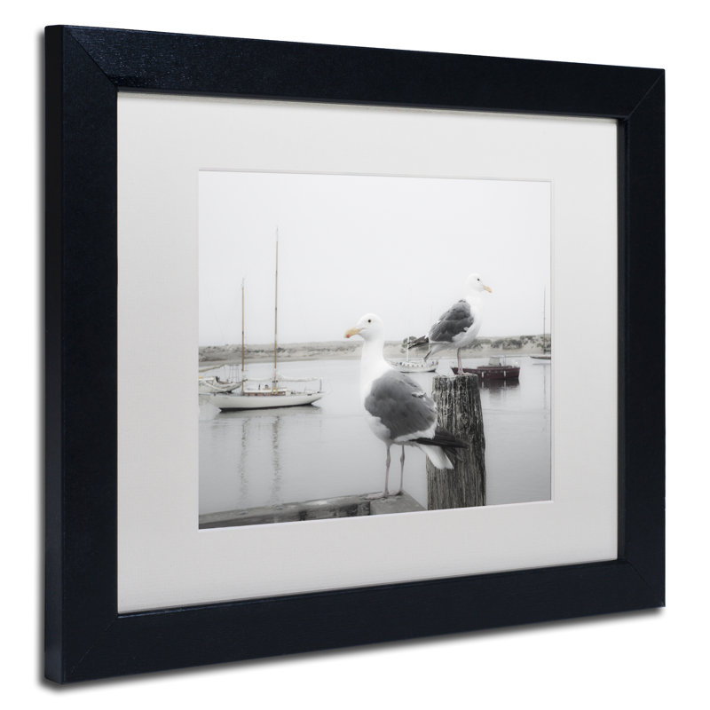 «Two Seagulls & Bateaux», reproduction de photo encadrée, H 14,75 po x l 14,75 po x P 0,75 po, Noir