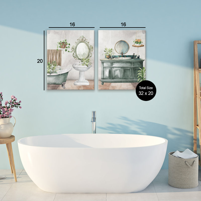 Ensemble de 2 salles de bain Bath Greens Botanical Interior, design par Kim Allen, H 20 po x l 16 po