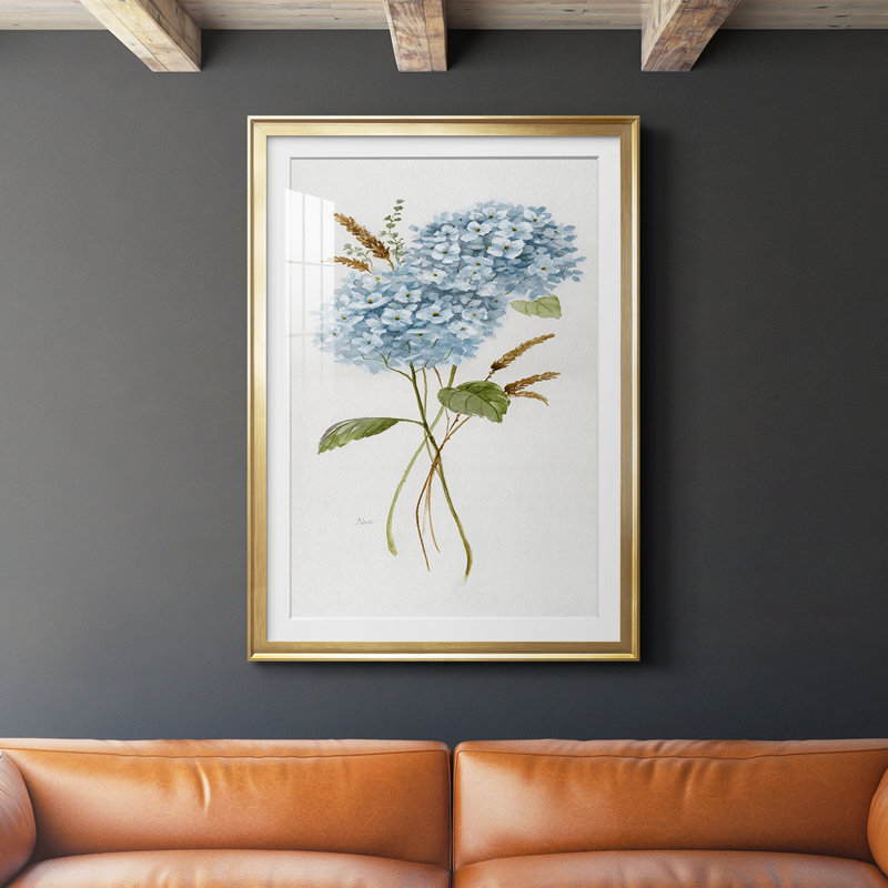 " Petite Blue Hydrangea I ", Gold, 24.5" H x 18.5" W