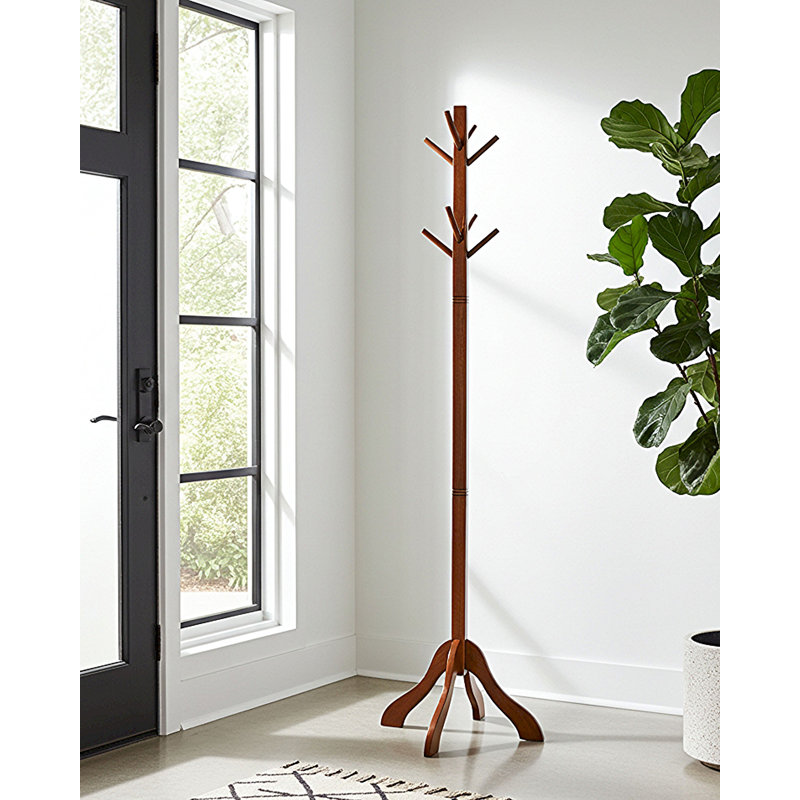 Aiydan Solid Wood Freestanding 8 - Hook Coat Rack, Mahogany