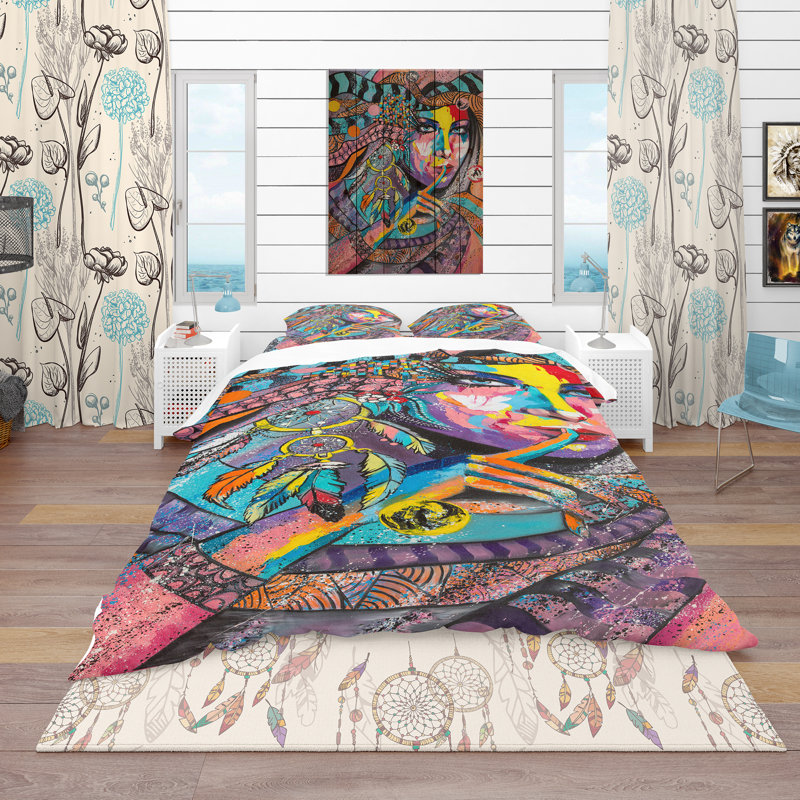 Ensemble de housse de couette femme portrait, Housse de couette très grand + 2 taies décoratives