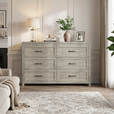 Commode 6 tiroirs à grain de bois avec dessus imperméable - Commode robuste pour chambre à coucher / salon
