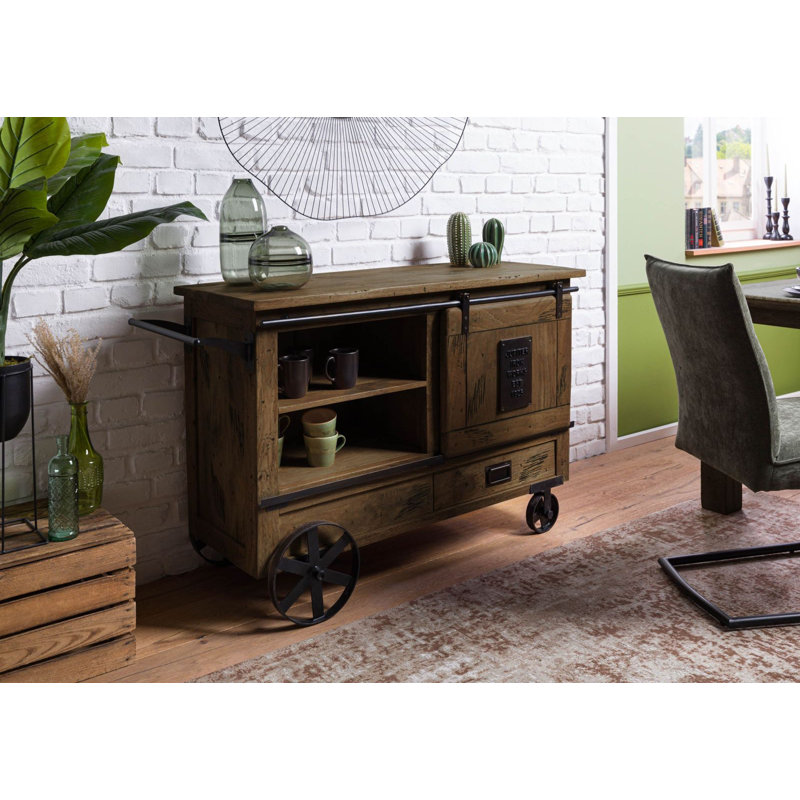 Railway Solid Wood Bar Cart, Brown/White/Pink