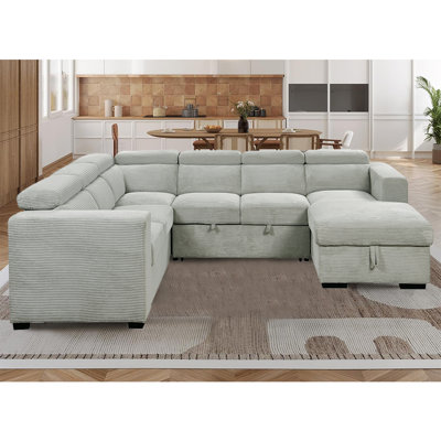 Ragh 3 - Piece Upholstered Sectional Sleeper Sofa,U-Shaped Sectional Couch with Adjustable Headbrest and Storage Chaise