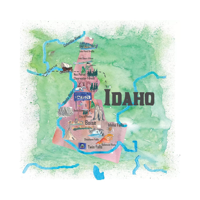 «The USA, Idaho Illustrated Travel» par Markus And Martina Bleichner, impression sur toile tendue