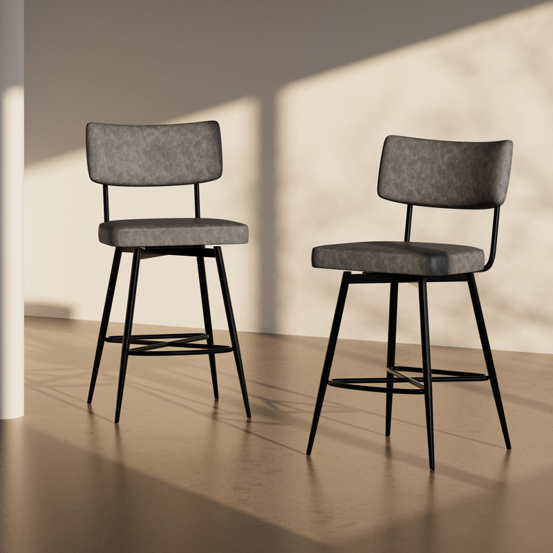 Hanriette 26''Retro PU Leather Counter Stools, Gray