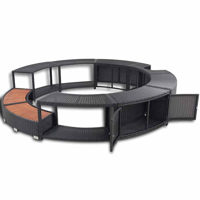 Hot Tub Surround Black Poly Rattan, Black