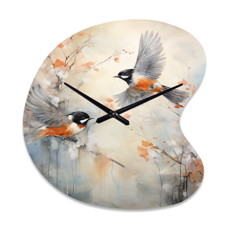 Horloge murale oiseau en forme d'oiseau, symétrique en métal, Grand