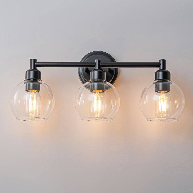 3-Light Dimmable Clear Glass Globe Vanity Light, Matte Black