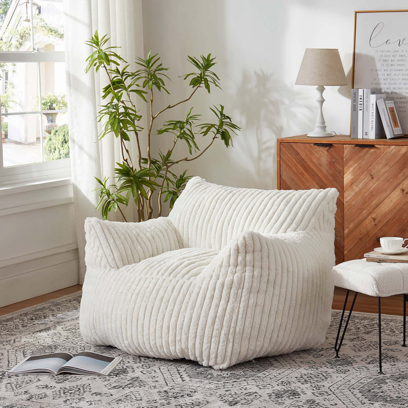 Plush Corduroy Bean Bag Chair with Memory Foam, Living Room Bedroom Lazy Floor Sofa, 30" H x 45" W x 39" D, Beige