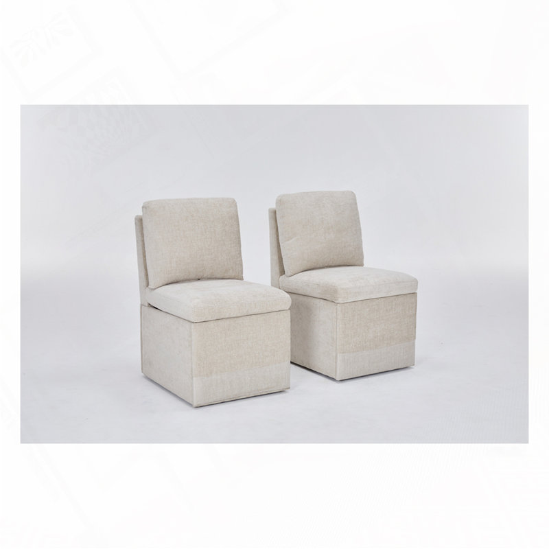 Chaise rembourrée en lin sans accoudoirs, Beige