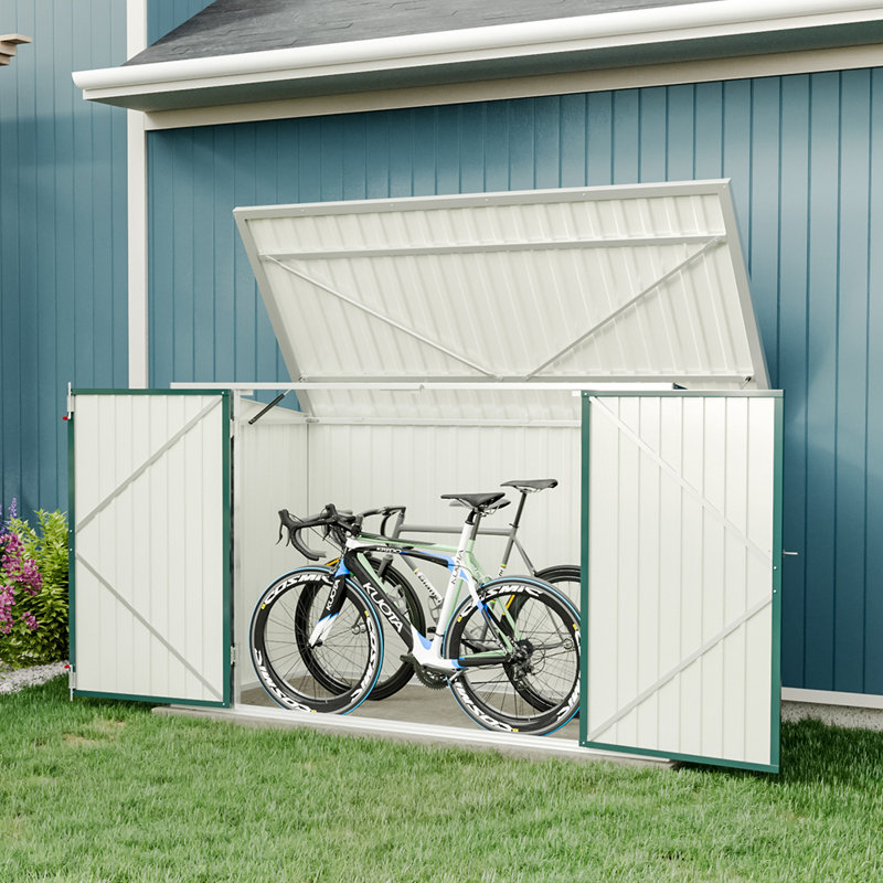 Auli 7 ft. W x 3 ft. D Metal Apex Bike Shed, Green