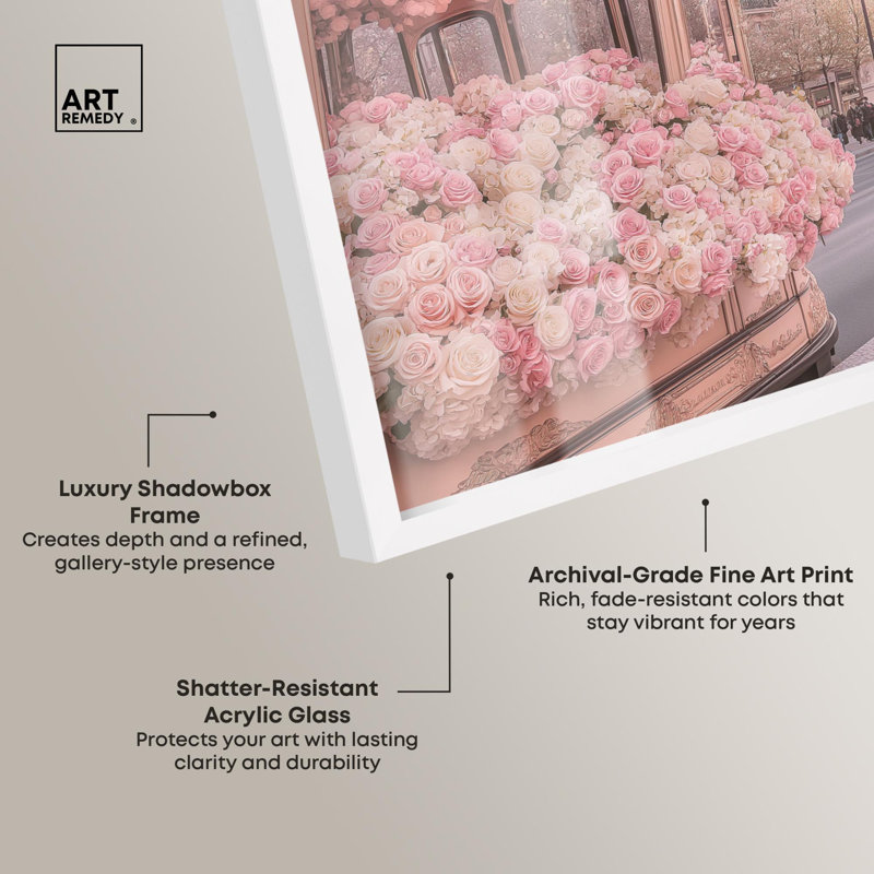 «Pink Glam in Paris Shadowbox Print» par Art Remedy, H 46 po x l 37 po, Blanc