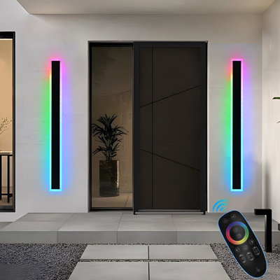 Outdoor RGB Long Wall Lights, 2 Pack RGB/Warm/White Dimmable Modern Led Wall Lighting, Ip65 Waterproof Long Wall Sconce With Remote And APP Control For Outdoor/Indoor