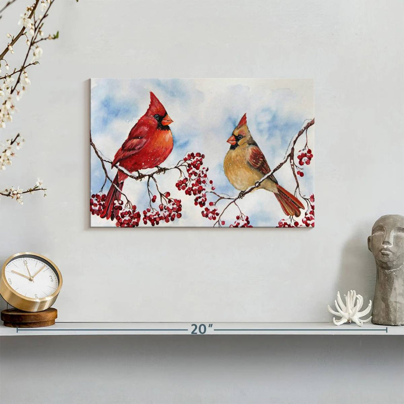 Cardinals de Brampt et baies d'hiver, H 8 po x l 12 po