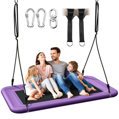 60" Extra-Wide Platform Swing-700lbs Capacity Heavy-Duty Platform with Weatherproof Fabric, Adjustable Ropes & Hardware for Backyard, Park or Indoor Use - Purple