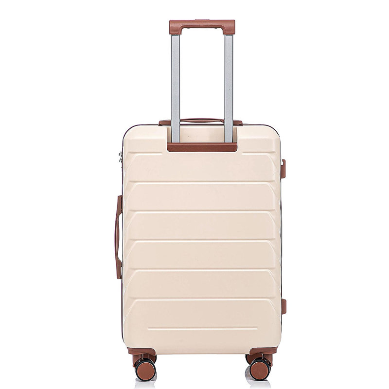 Grand bagage à carreaux en plastique dur 28 pouces ABS - Surface résistante aux égratignures Quatre roues multidirectionnelles, avec serrure à combinaison et crochets latéraux. (Beige)