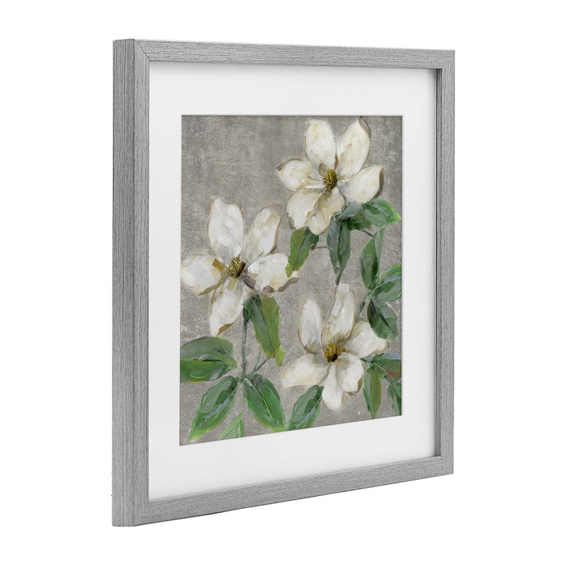 Ivoire Magnolia Trio, impression sous verre encadrée, design par Sally Swatland, H 16 po x l 16 po