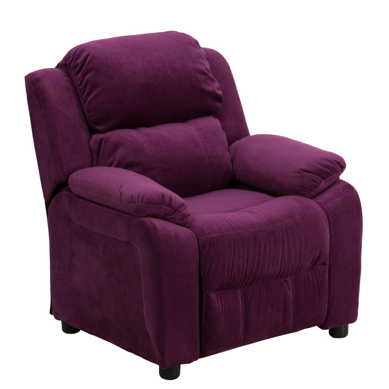 Degnan Deluxe Padded Contemporary Kids Recliner with Storage Arms, Purple Microfiber/Microsuede