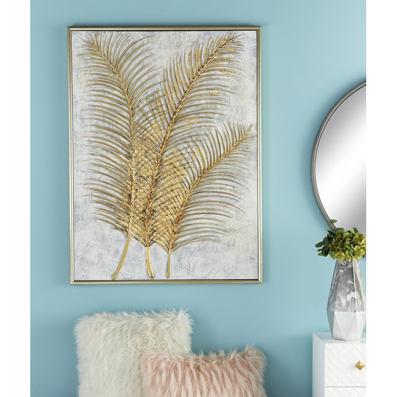 Large Gold and White Botanical Canvas Framed Wall Art