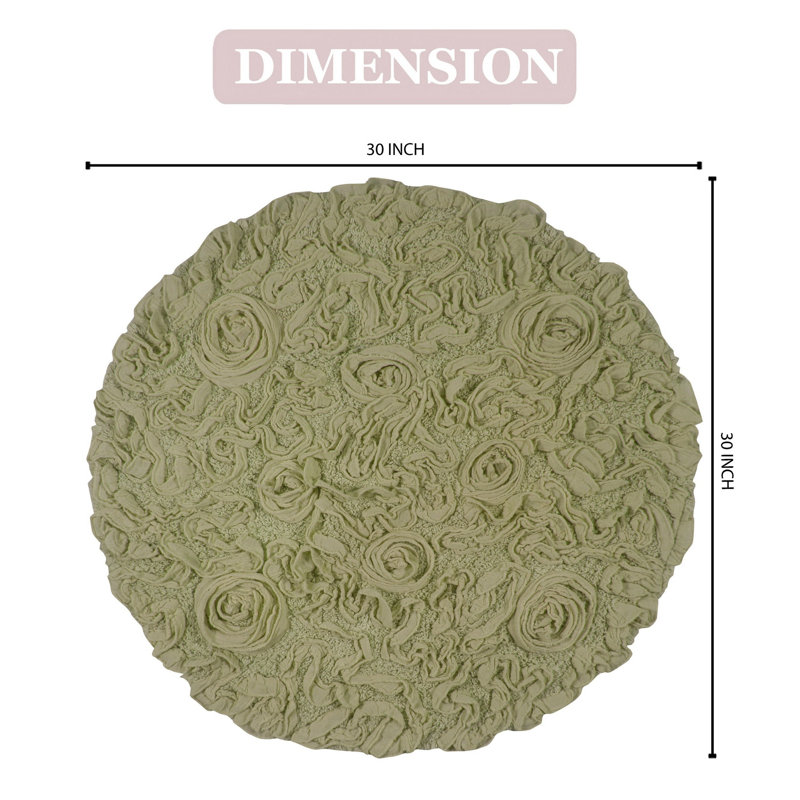Taki Cotton Round Bath Rug, 30" Round, Green
