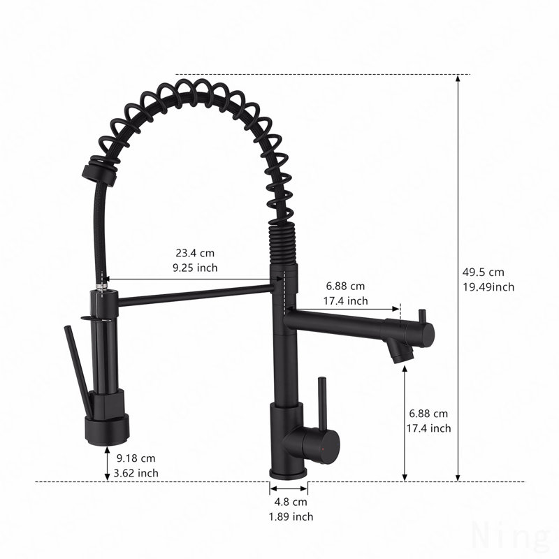 Robinet de cuisine noir à poignée simple en acier inoxydable 304 avec douchette rétractable et distributeur de savon, 2 modes