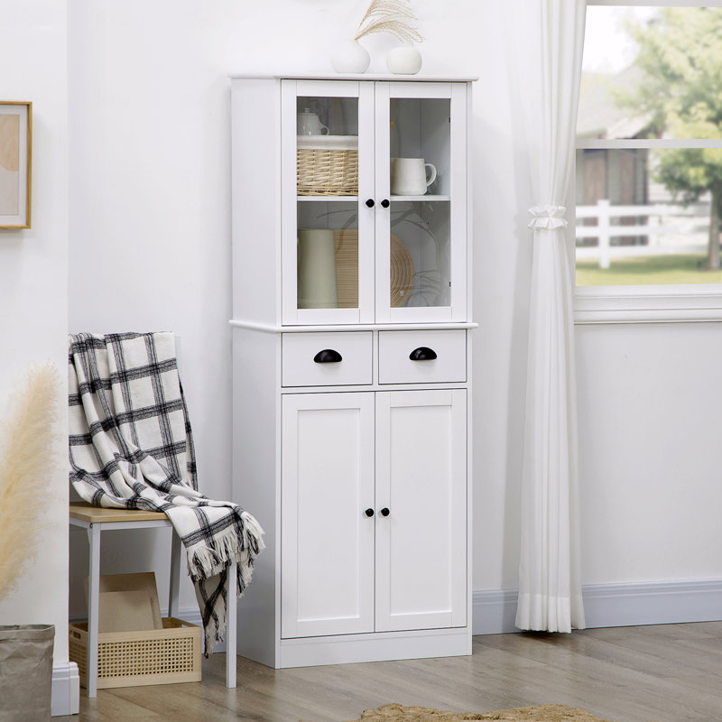 Garde-manger autoportant de 61 po, armoire de rangement de style traditionnel avec portes à fermeture douce, tablettes réglables et 2 tiroirs, pour le salon, la salle à manger, blanc