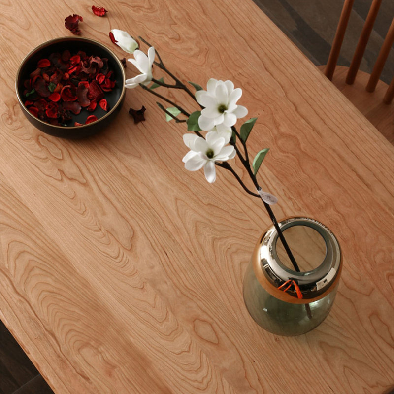 Cherry Wood Color Rectangular Solid Wood Dining Table, 29.53"H x 55.12"L x 31.5"W