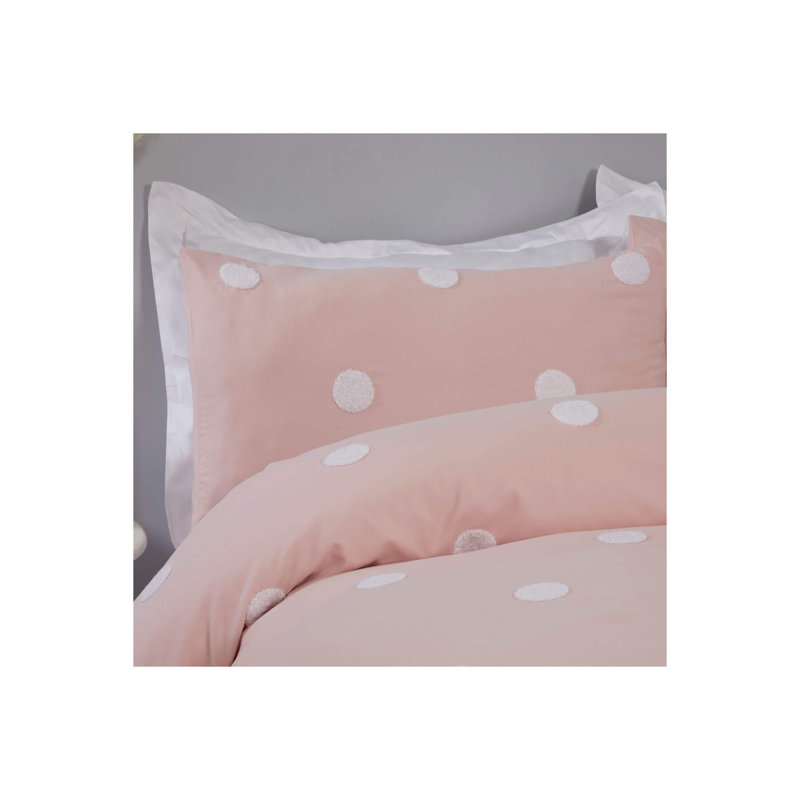 Throop Polyester Dots Duvet Cover with Pillowcases, Single - 1 Standard Pillowcase, Blush/White