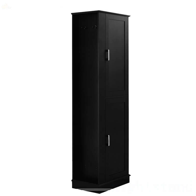 Grande armoire de rangement pour salle de bain avec crochet et tablette réglable, Noir