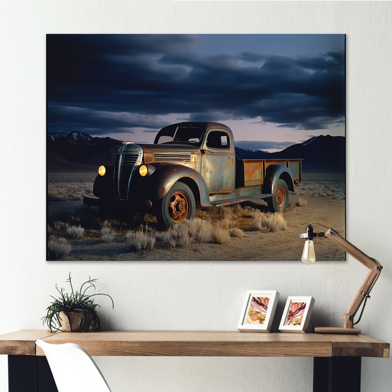 Camion charme en hiver - camion art mural salon, Toile tendue, H 24 po x l 32 po x P 1 po